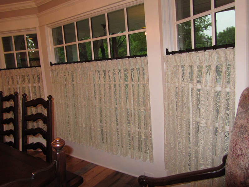 This is a close up of lace cafe panels finished.